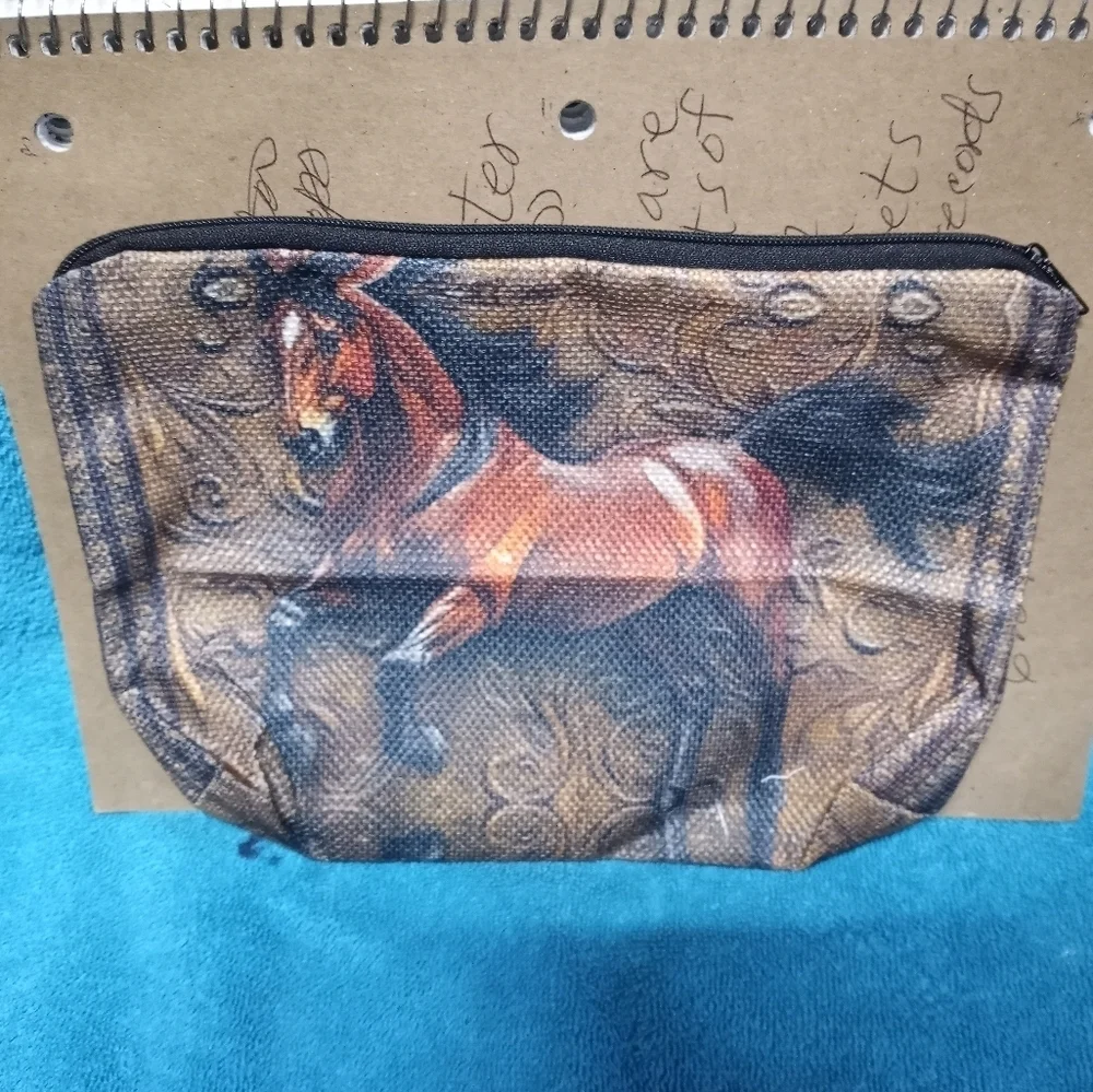 Horse Print Zipper Makeup Pouch Cosmetic Bag